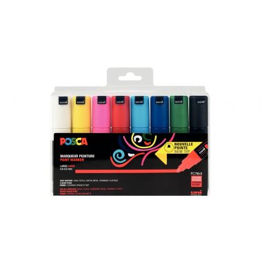 Boîte de 8 marqueurs Posca pointe large ogive assortis