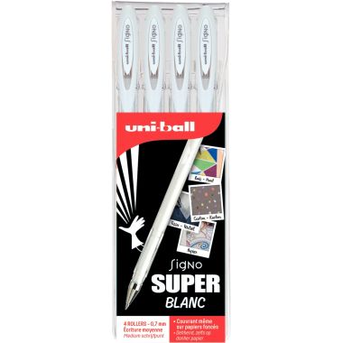 Pochette de 4 stylos gel Signo blanc