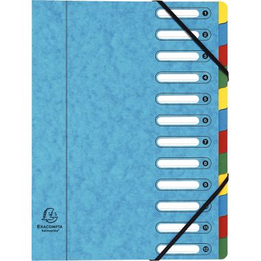 Trieur en carte lustrée avec élastiques 12 compartiments, fenêtres découpées