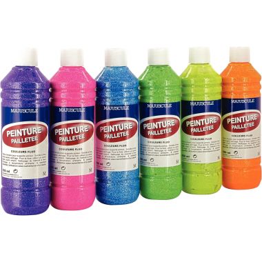 Carton de 6 Flacons 500 ml de peinture pailletée Flaconuo