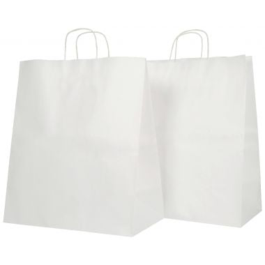 Carton de 200 sacs kraft blanc 24+11x30cm poignées torsadées