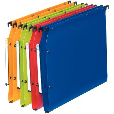 Paquet de 10 dossiers suspendus en polypropylène opaque 5/10ème pour armoire, dos 15 mm, rouge