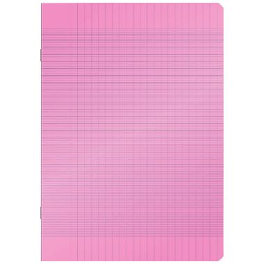 Piqûre 96 pages MAJUSCULE, format 24x32 cm, papier blanc 90g, seyès, couverture polypropylène rose