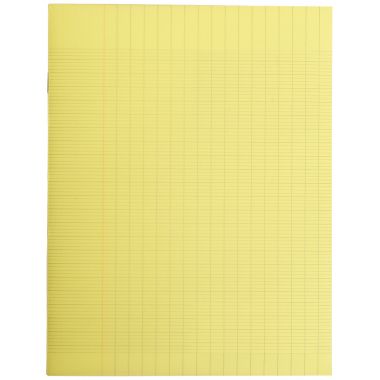 Piqûre 96 pages MAJUSCULE, format 17x22 cm, papier blanc 90g, seyès, couverture polypropylène jaune