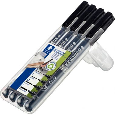 Set de 4 feutres Lumocolor permanents pointes assorties