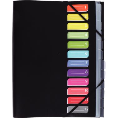 Trieur en polypropylène COLOR FRESH 12 compartiments, coloris noir