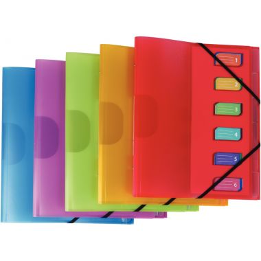 Trieur en polypropylène 3 rabats + élastiques COLOR FRESH 6 compartiments, coloris assortis