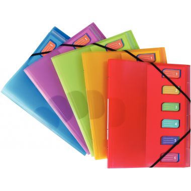 Trieur en polypropylène 3 rabats + élastiques COLOR FRESH 6 compartiments, coloris assortis
