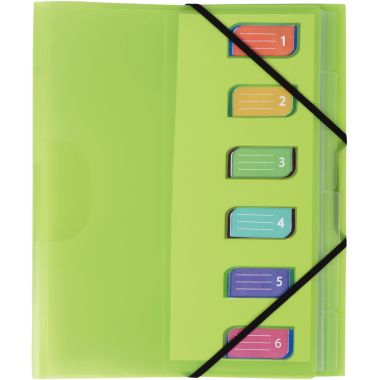 Trieur en polypropylène 3 rabats + élastiques COLOR FRESH 6 compartiments, coloris assortis