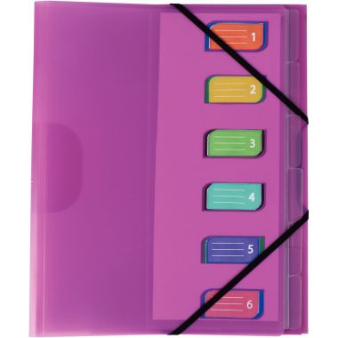Trieur en polypropylène 3 rabats + élastiques COLOR FRESH 6 compartiments, coloris assortis