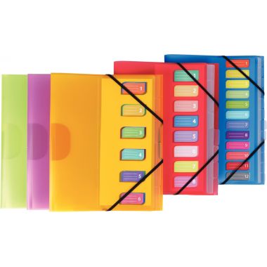 Trieur en polypropylène 3 rabats + élastiques COLOR FRESH 6 compartiments, coloris assortis