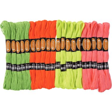 Sachet de 28 échevettes fluo pour bracelets brésiliens - 8m - 4 couleurs
