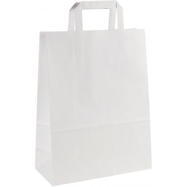Carton de 200 sacs kraft blanc 26+12x34cm poignées plates