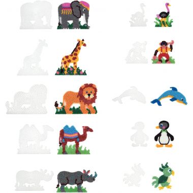 Sachet de 10 plaques préformées pour perles Hama taille midi, formes animaux sauvages