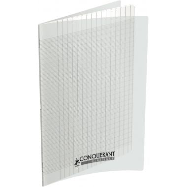 Piqûre 96 pages CONQUERANT, 24x32 cm, seyès 2,5 mm agrandi, papier 90g, couv PP incolore