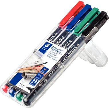 Pochette de 4 feutres Lumocolor permanent 0,4mm  assortis