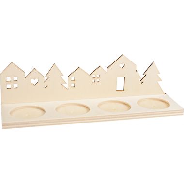 Long bougeoir village de Noël en bois