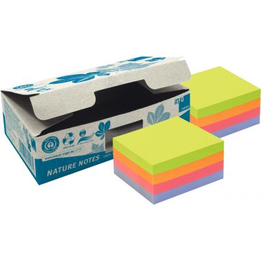 Lot de 2 cubes 400 feuilles  adhésives repositionnables recyclées  75 x 75 mm coloris assortis