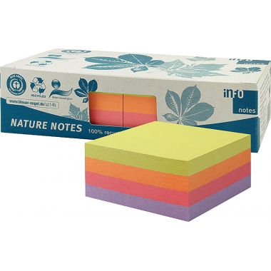 Lot de 2 cubes 400 feuilles  adhésives repositionnables recyclées  75 x 75 mm coloris assortis