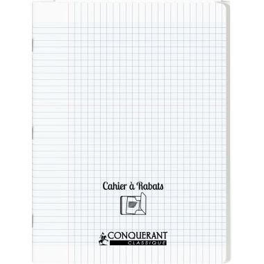 Piqûre 48 pages avec 2 rabats, format 24x32 cm, seyès 90g, couverture polypropylène incolore