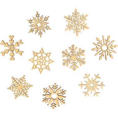 Boite de 45 mini decorations bois brut flocon