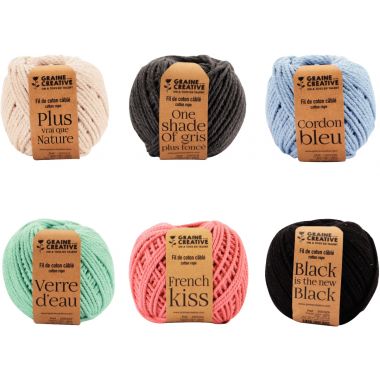 Lot de 6 bobines coton cable coloris assortis