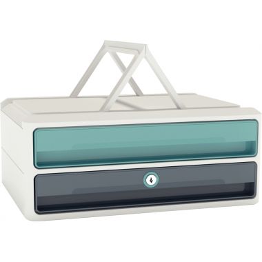 Module 2 tiroirs MOOVUP gris/vert d'eau
