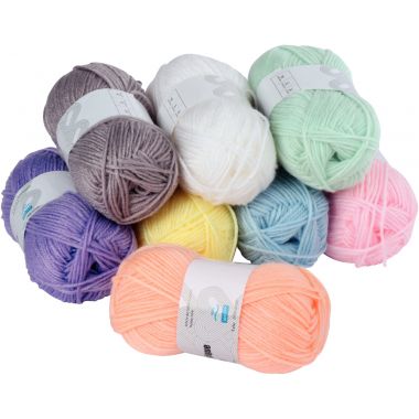 Lot de 8 pelotes de laine coloris pastel en 50 g