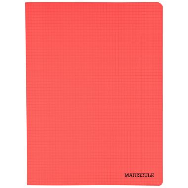 Piqûre 96 pages MAJUSCULE, format 24x32 cm, papier blanc 90g, quadrillé 5x5, couverture polypropylène rouge