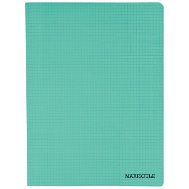 Piqûre 96 pages MAJUSCULE, format 24x32 cm, papier blanc 90g, quadrillé 5x5, couverture polypropylène vert