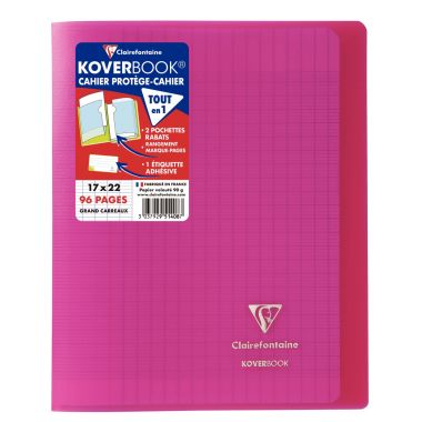 Piqûre 96 pages KOVERBOOK, format 17x22 cm, seyès 90g, couverture polypropylène rose