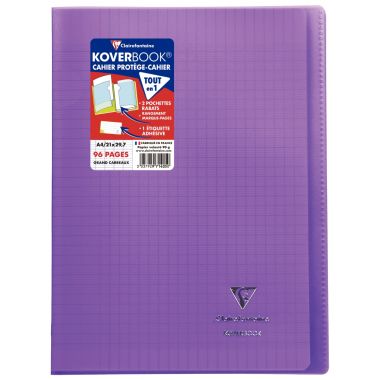 Piqûre 96 pages KOVERBOOK, format A4, seyès 90g, couverture polypropylène violet