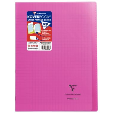 Piqûre 96 pages KOVERBOOK, format A4, seyès 90g, couverture polypropylène rose