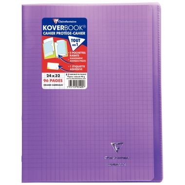 Piqûre 96 pages KOVERBOOK, format 24x32 cm, seyès 90g, couverture polypropylène violet