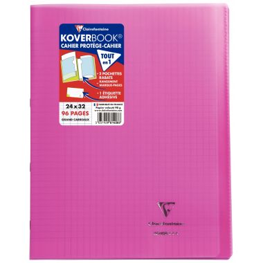 Piqûre 96 pages KOVERBOOK, format 24x32 cm, seyès 90g, couverture polypropylène rose