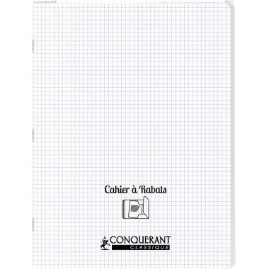 Piqûre 96 pages avec 2 rabats, format 24x32 cm, quadrillé 5x5 90g, couverture polypropylène incolore