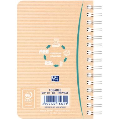 Carnet à reliure intégrale 180 pages TOUAREG format 9x14 cm, quadrillé 5x5, couverture carte coloris assortis