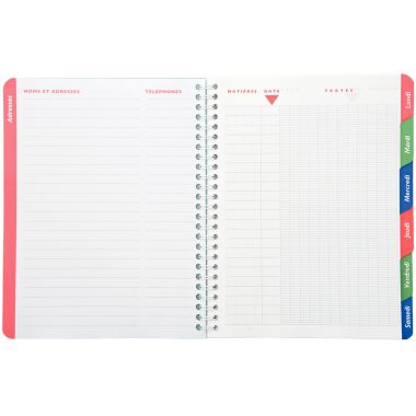 Cahier de texte 124 pages couverture polypropylène, format 17x22 cm, seyès 90g