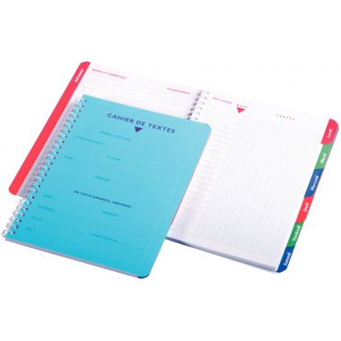 Cahier de texte 124 pages couverture polypropylène, format 17x22 cm, seyès 90g