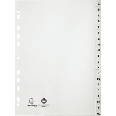 Jeu de 20 intercalaires alphabétiques en polypropylène gris recyclé, format A4