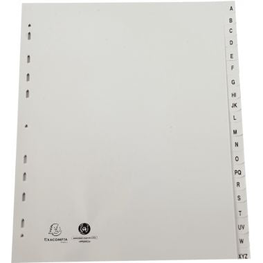 Jeu de 20 intercalaires alphabétiques en polypropylène gris recyclé, format A4+