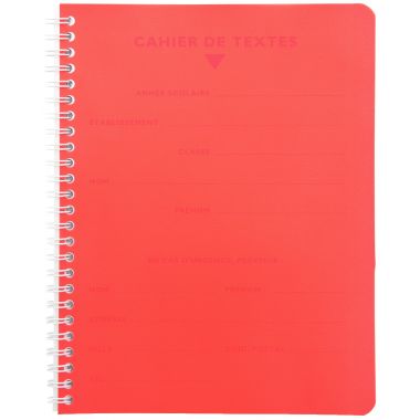 Cahier de texte 124 pages couverture polypropylène, format 17x22 cm, seyès 90g