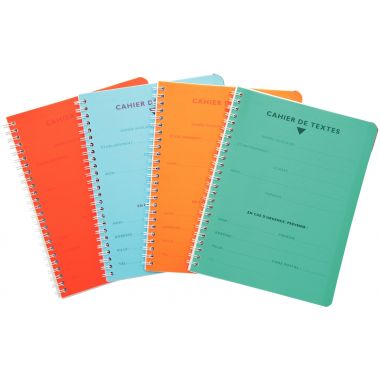 Cahier de texte 124 pages couverture polypropylène, format 17x22 cm, seyès 90g