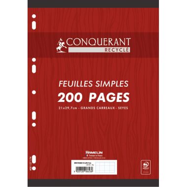 Paquet de 100 feuillets mobiles CONQUERANT RECYCLE, format A4, seyès, papier 90g