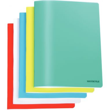 Piqûre 96 pages MAJUSCULE, format 24x32 cm, papier blanc 90g, uni, couverture polypropylène incolore