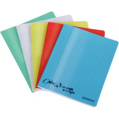 Cahier travaux pratiques MAJUSCULE, piqûre 64 pages, 17x22 cm, seyès/uni blanc, couverture polypro