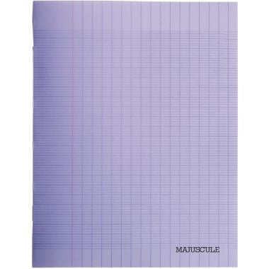 Piqûre 32 pages MAJUSCULE, format 17x22 cm, papier blanc 90g, seyès, couverture polypropylène violet