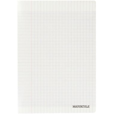 Piqûre 140 pages MAJUSCULE, format 24x32 cm, papier blanc 90g, seyès, couverture polypropylène incolore