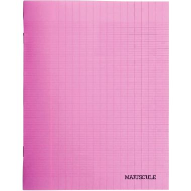 Piqûre 32 pages MAJUSCULE, format 17x22 cm, papier blanc 90g, seyès, couverture polypropylène rose
