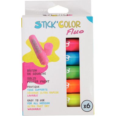 Boite de 6 sticks de gouache coloris Fluo